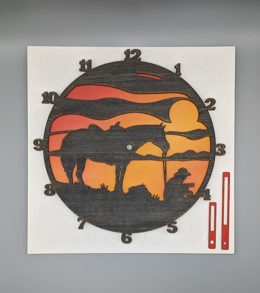 Western Horse Sunset Clock