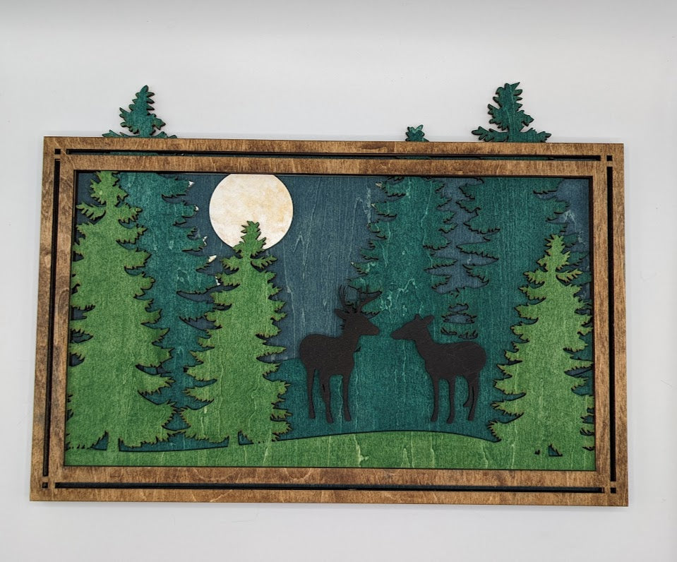 Forest Scene w/ Silhouette Animals