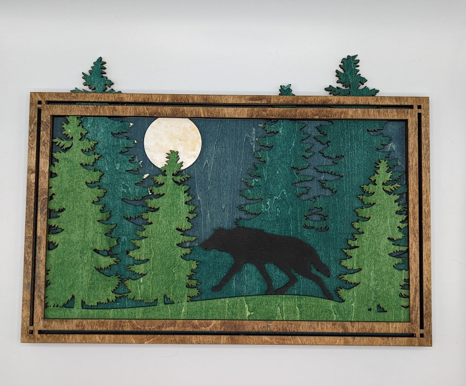 Forest Scene w/ Silhouette Animals