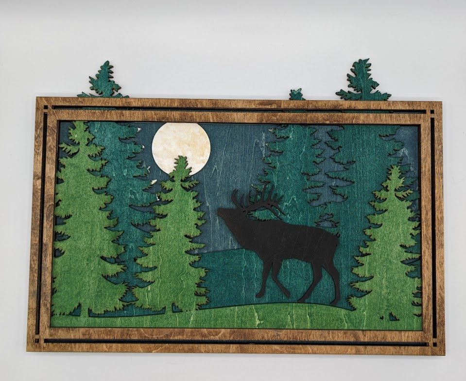 Forest Scene w/ Silhouette Animals