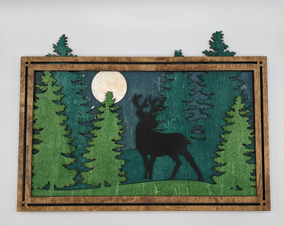 Forest Scene w/ Silhouette Animals