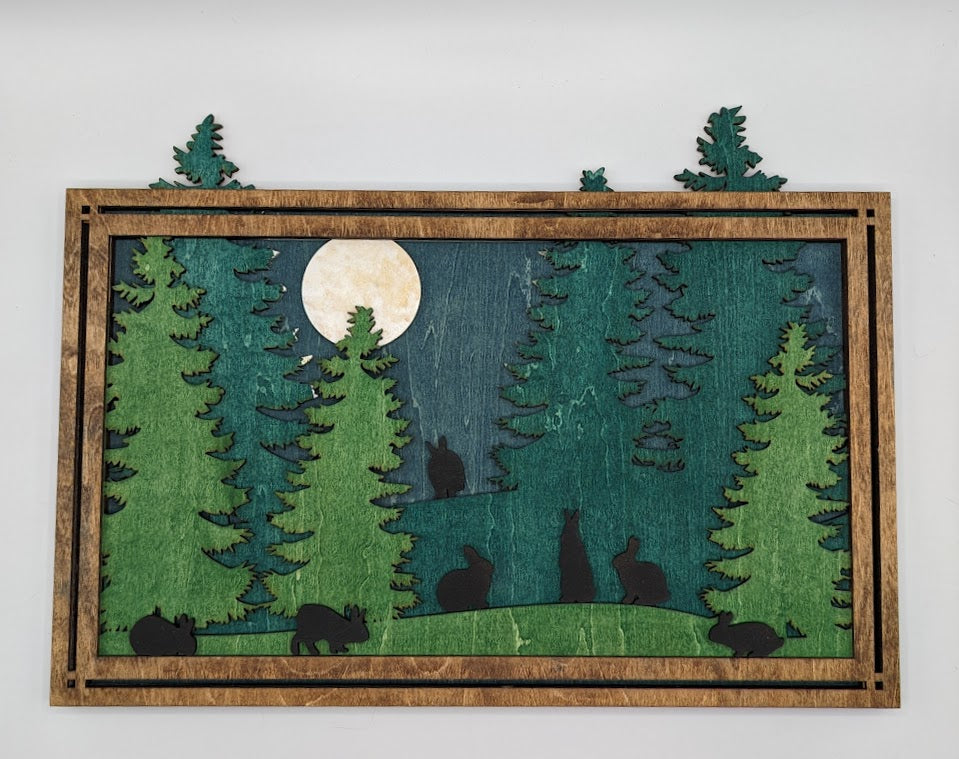 Forest Scene w/ Silhouette Animals