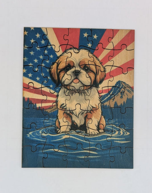 Patriotic Shih Tzu 5.5"x6.9" 35 pc Puzzle