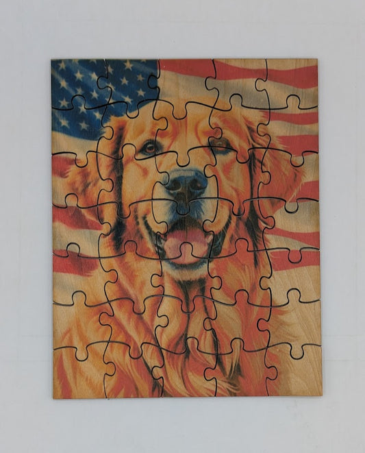 Patriotic Golden Retriever 5.5"x6.9"  35 pc Puzzle
