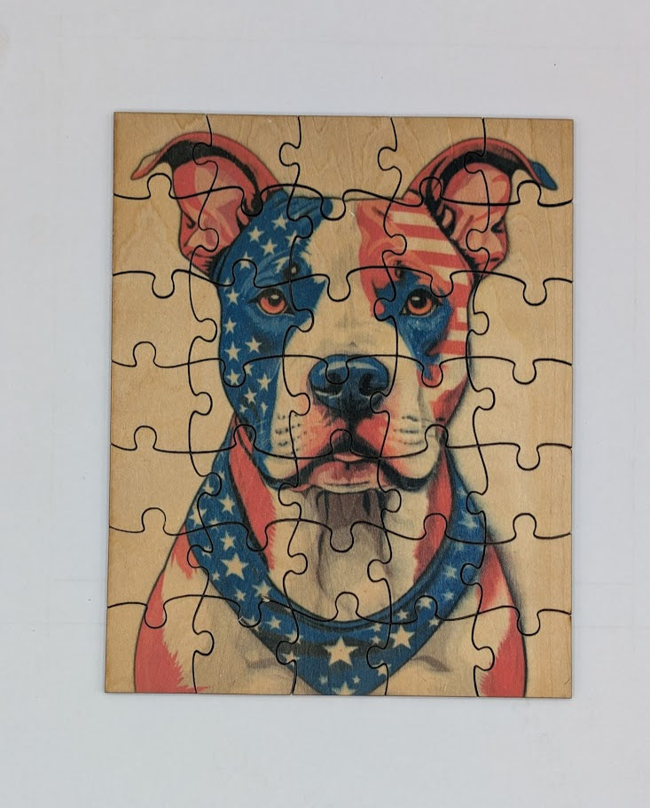 Patriotic Boxer/Pit Bull 5.5"x6.9" 35 pc Puzzle