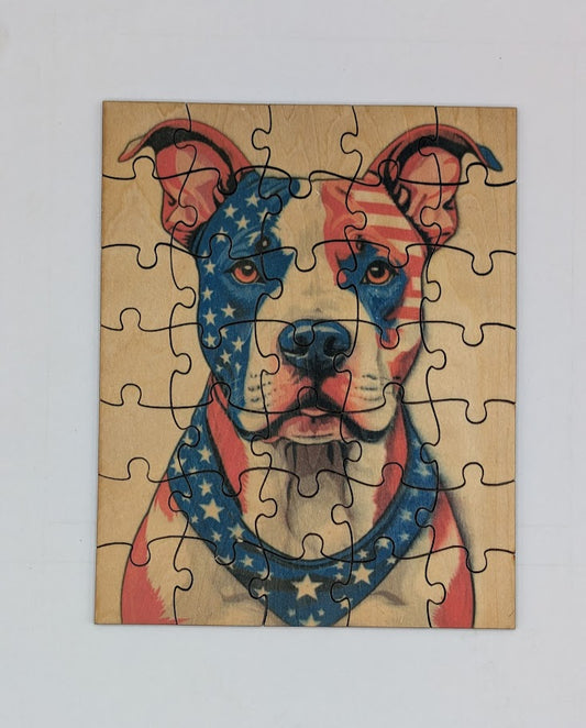 Patriotic Boxer/Pit Bull 5.5"x6.9" 35 pc Puzzle