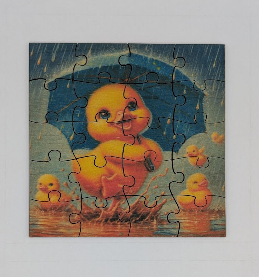 Spring Ducks Blue Umbrella  5.5"x5.5"  20 pc Puzzle