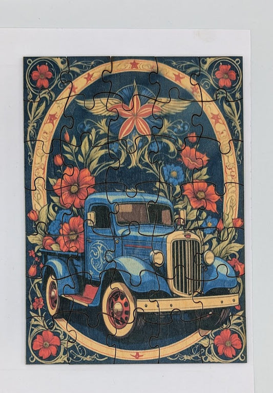Patriotic Blue Truck 5"x7" 35 pc Puzzle