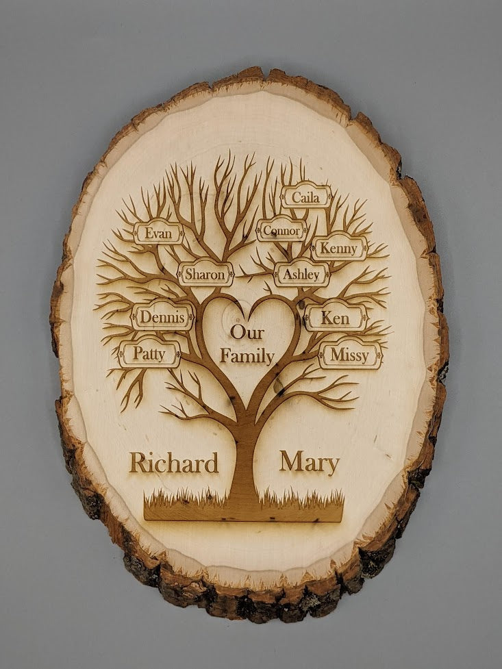 Custom Family History Tree Laser Engraved Small Oval