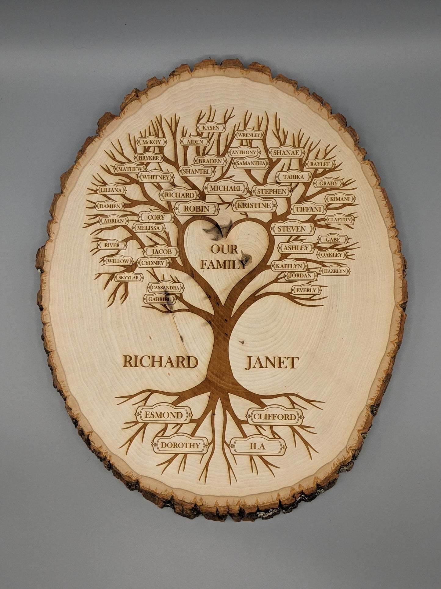Custom Family History Tree Laser Engraved Large Oval Plaque